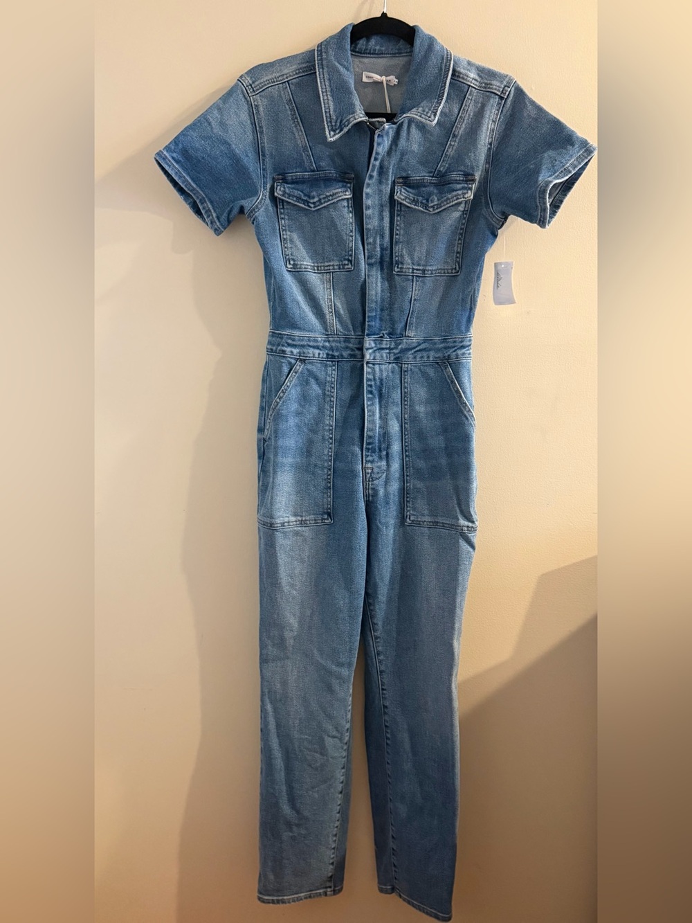 New! Good American Light Blue Denim Jumpsuit Romper